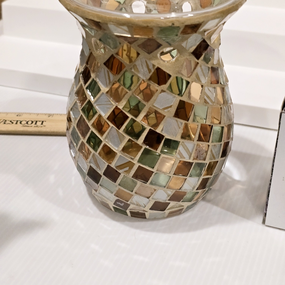 Vintage Yankee Candle Glass Mosaic Tart Candle Holder and Sugared Apple Refills - Picture 11 of 12
